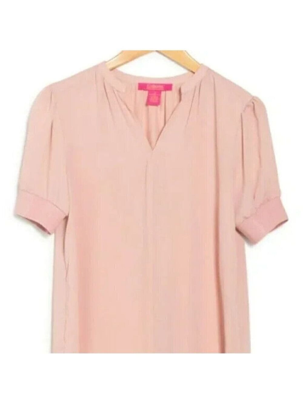 Catherine Malandrino BNWOT blush split neck sz small women short sleeve rib trim